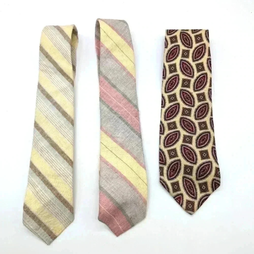 3 Yellow 80s Vintage Ties poly/linen Silk John Weitz Cambridge Classics